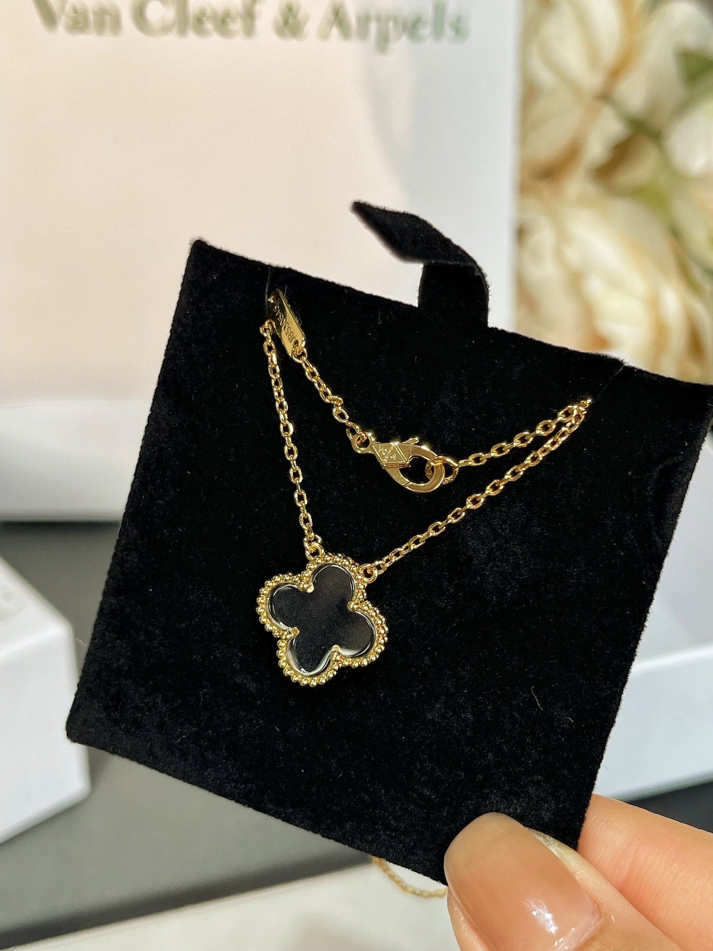[Shinejoy]CLOVER ROCK CRYSTAL Shinejoy GOLD NECKLACE