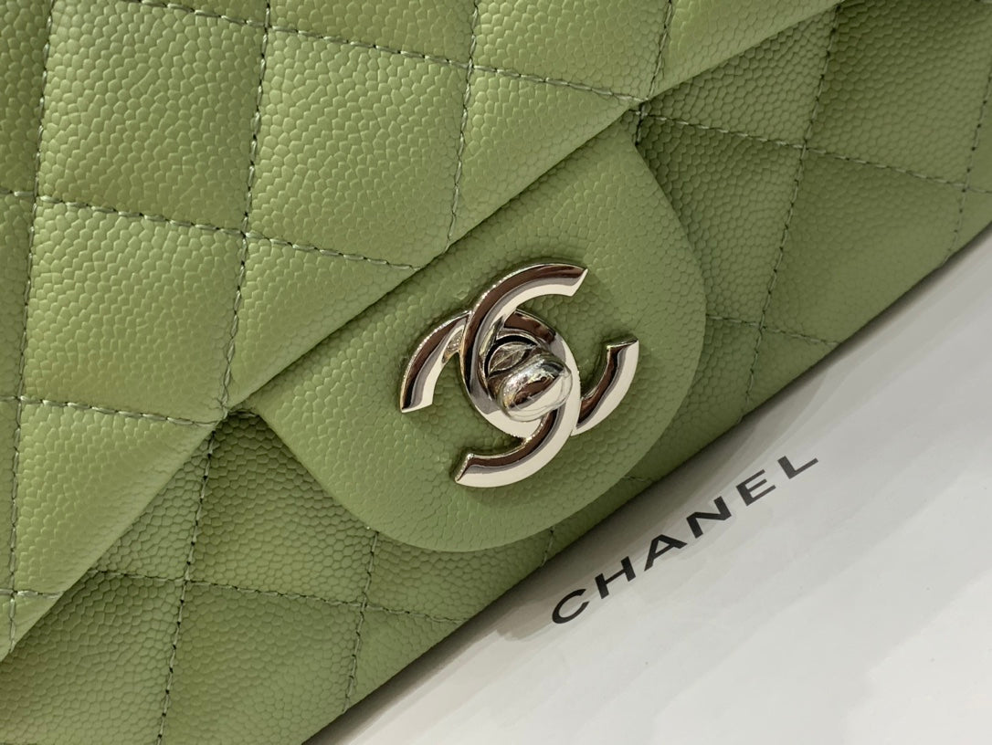 MINI SAC À RABAT CARRÉ 17CM CAVIAR VERT MÉTAL ARGENTÉ