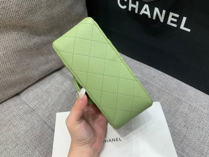 MINI SAC À RABAT CARRÉ 17CM CAVIAR VERT MÉTAL ARGENTÉ