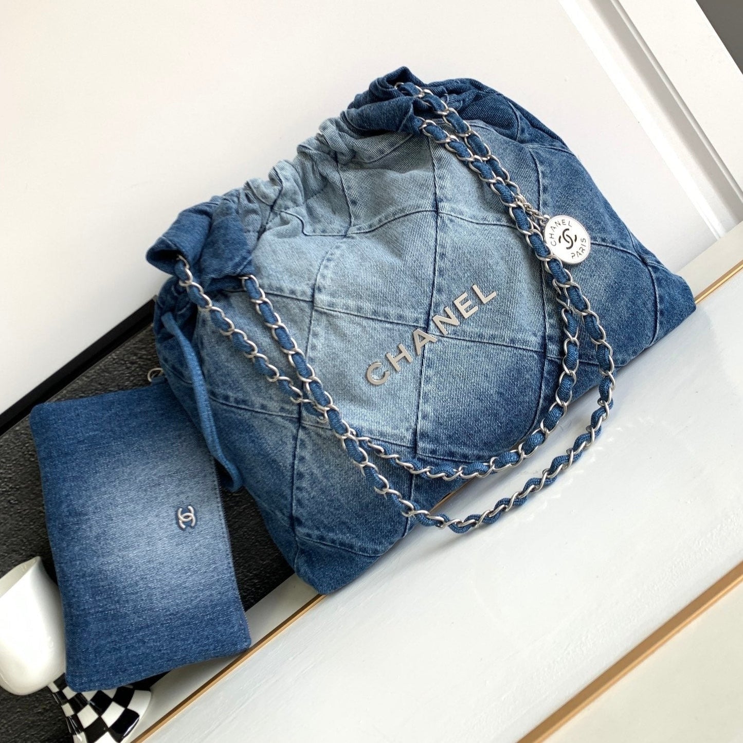 CC HOBO 39CM JEAN MÉTAL ARGENTÉ