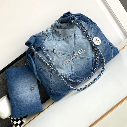 CC HOBO 39CM JEAN MÉTAL ARGENTÉ
