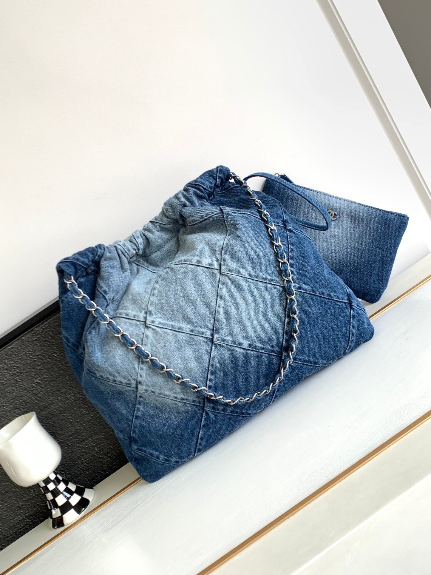 CC HOBO 39CM JEAN MÉTAL ARGENTÉ