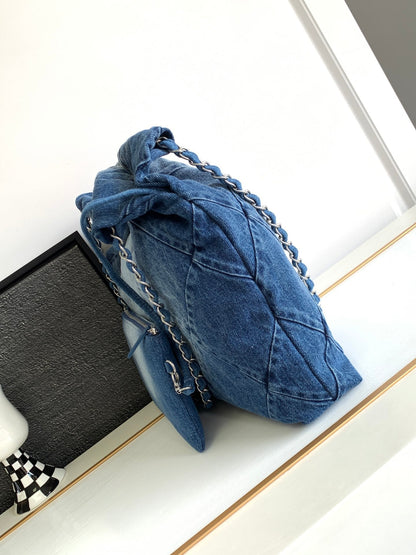 CC HOBO 39CM JEAN MÉTAL ARGENTÉ