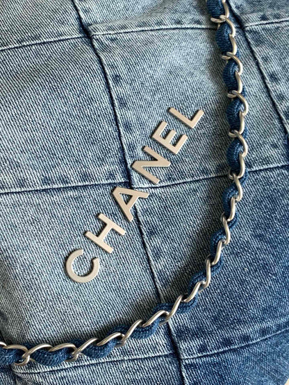 CC HOBO 39CM JEAN MÉTAL ARGENTÉ