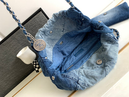 CC HOBO 39CM JEAN MÉTAL ARGENTÉ