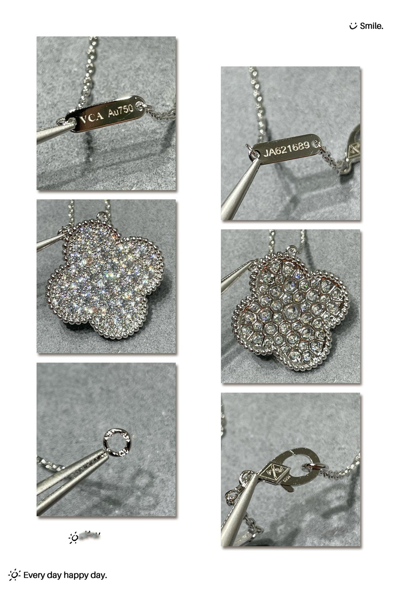 [Shinejoy]CLOVER 25MM LARGE PENDANT DIAMOND PAVED SILVER NECKLACE