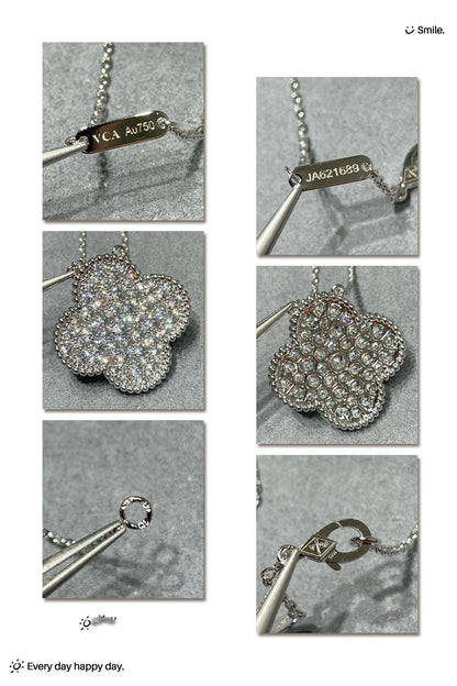 [Shinejoy]CLOVER 25MM LARGE PENDANT DIAMOND PAVED SILVER NECKLACE
