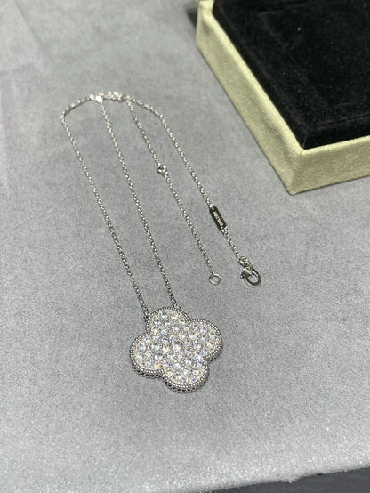 [Shinejoy]CLOVER 25MM LARGE PENDANT DIAMOND PAVED SILVER NECKLACE