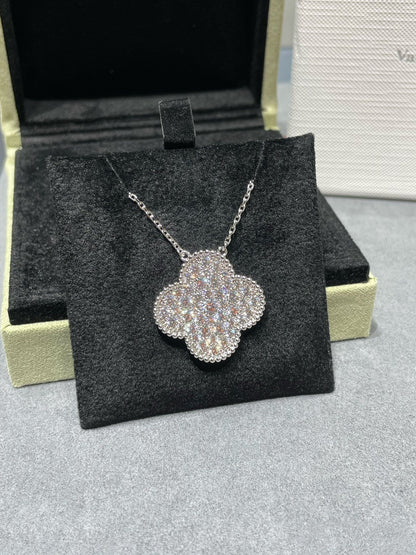[Shinejoy]CLOVER 25MM LARGE PENDANT DIAMOND PAVED SILVER NECKLACE