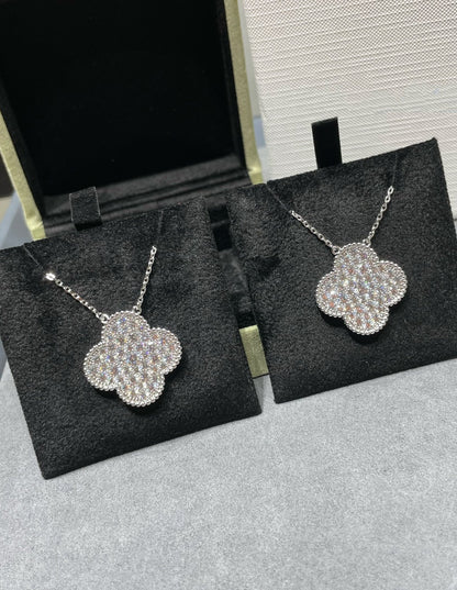 [Shinejoy]CLOVER 25MM LARGE PENDANT DIAMOND PAVED SILVER NECKLACE