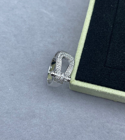 [Shinejoy]Wide Hoof-Shaped Diamond-Studded Ring