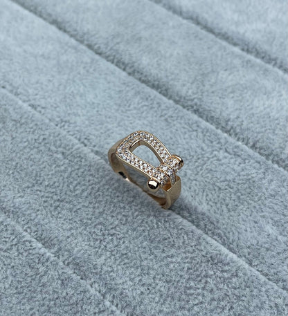 [Shinejoy]Wide Hoof-Shaped Diamond-Studded Ring