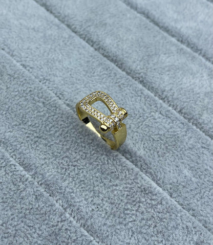 [Shinejoy]Wide Hoof-Shaped Diamond-Studded Ring