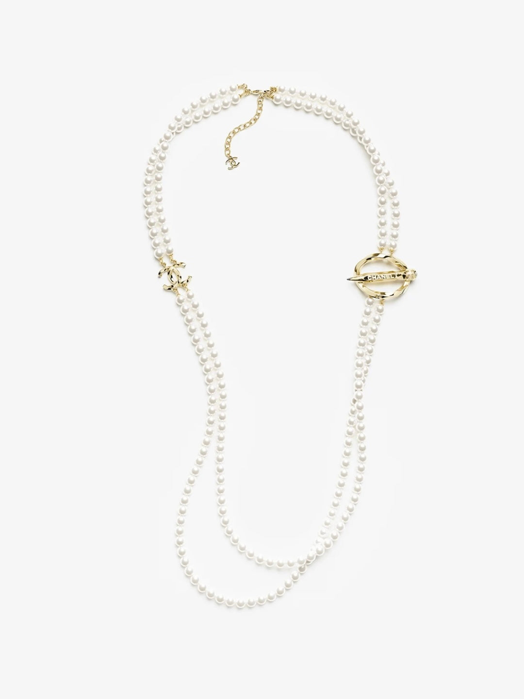 [Shinejoy]25K Pencil Double C Double-Layer Pearl Sweater Chain