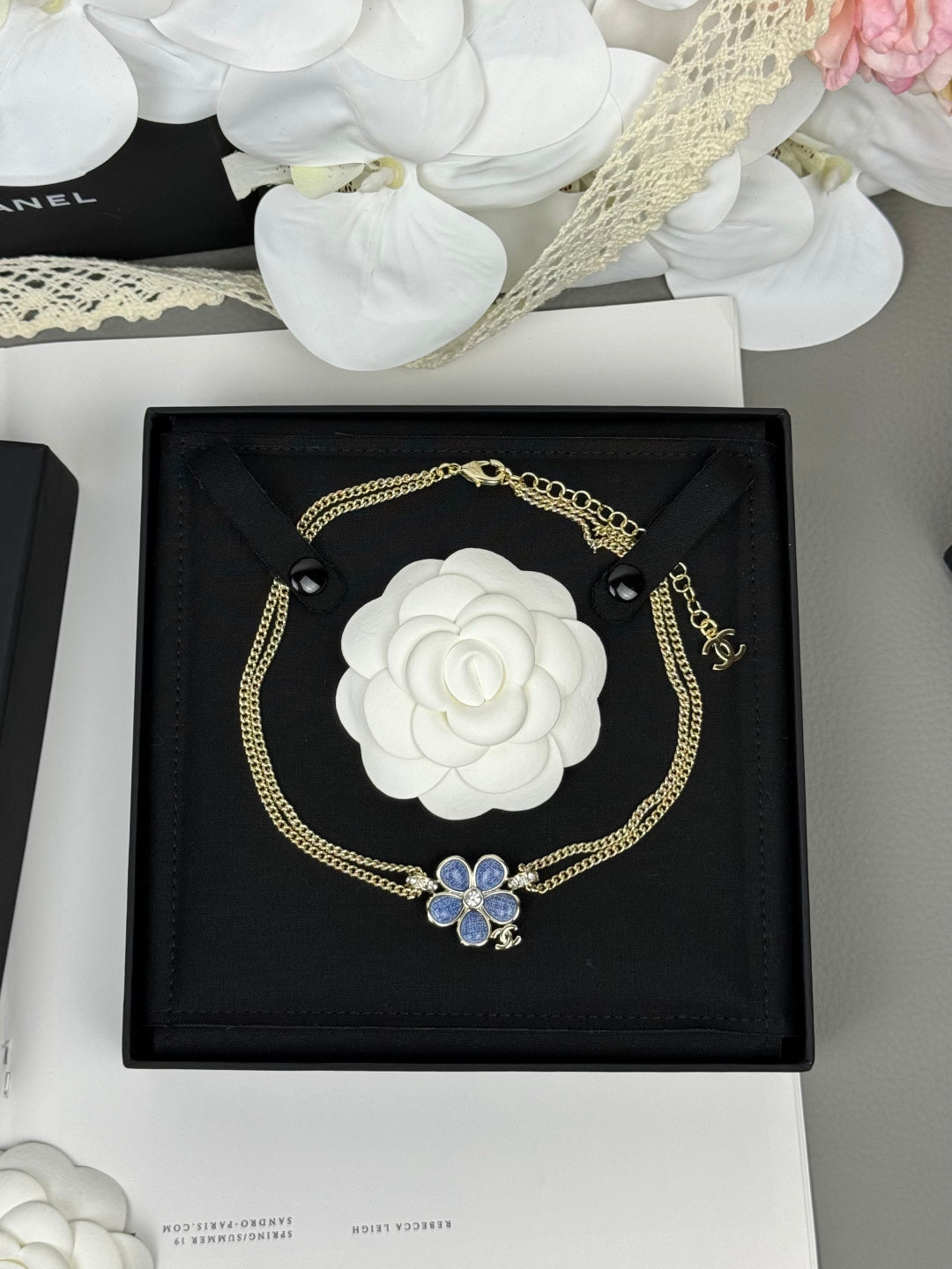 [Shinejoy]New Blue Floral Double-Layer Necklace