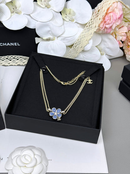 [Shinejoy]New Blue Floral Double-Layer Necklace