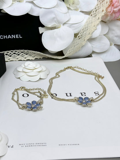 [Shinejoy]New Blue Floral Double-Layer Necklace