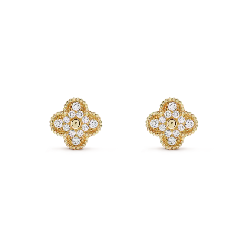 [Shinejoy]CLOVER MEDIUM 1 MOTIFS FUll DIAMOND EARRINGS