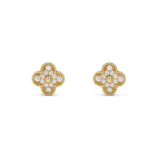 [Shinejoy]CLOVER MEDIUM 1 MOTIFS FUll DIAMOND EARRINGS