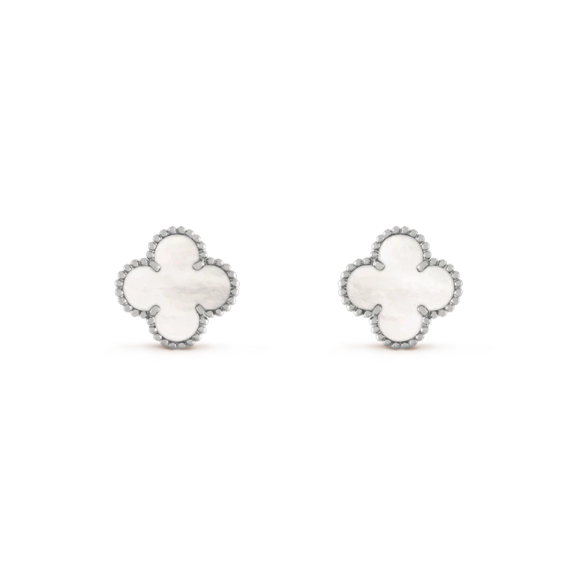 [Shinejoy]CLOVER MEDIUM 1 MOTIFS  WHITE MOP EARRINGS SILVER