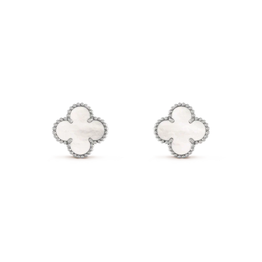 [Shinejoy]CLOVER MEDIUM 1 MOTIFS  WHITE MOP EARRINGS SILVER
