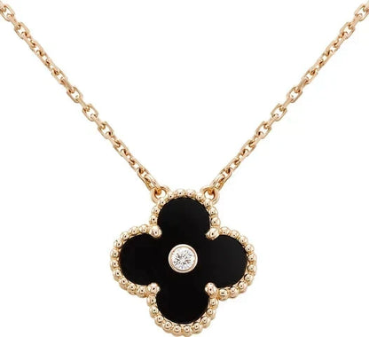 [Shinejoy]CLOVER 15MM DIAMOND ONYX NECKLACE
