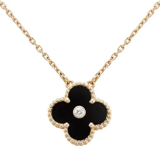 [Shinejoy]CLOVER 15MM DIAMOND ONYX NECKLACE