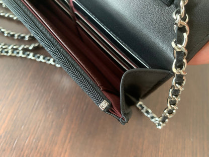 WOC 19CM CUIR D'AGNEAU NOIR MÉTAL ARGENTÉ