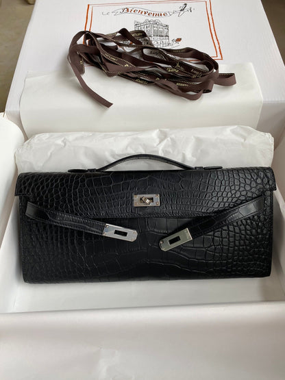 KELLY CUT 31 IN BLACK ALLIGATOR LEATHER WITH SILVER HARDWARE (MADE-TO-ODER)