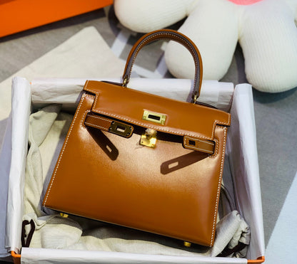 KELLY MINI 20 BAG IN BRONZE BROWN SMOOTH CALFSKIN WITH GOLD HARDWARE (MADE-TO-ODER)