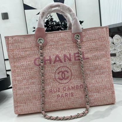 Grand sac cabas CC Deauville 38 en toile rose clair