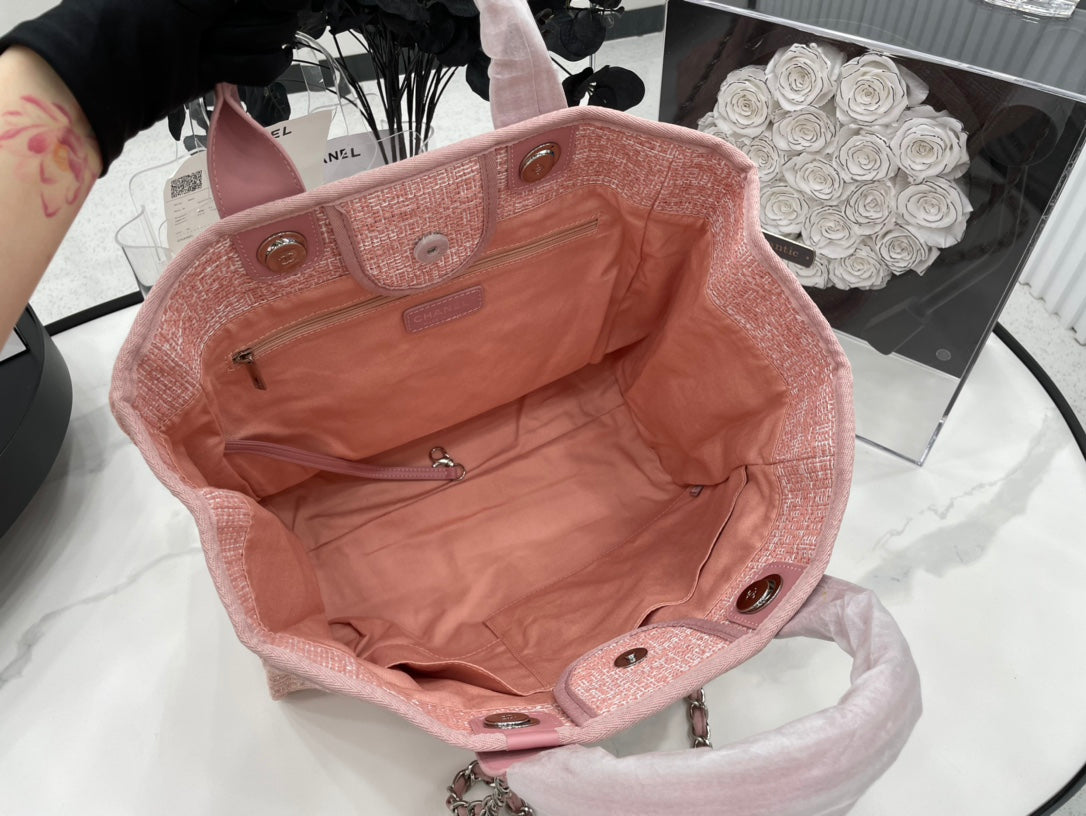Grand sac cabas CC Deauville 38 en toile rose clair