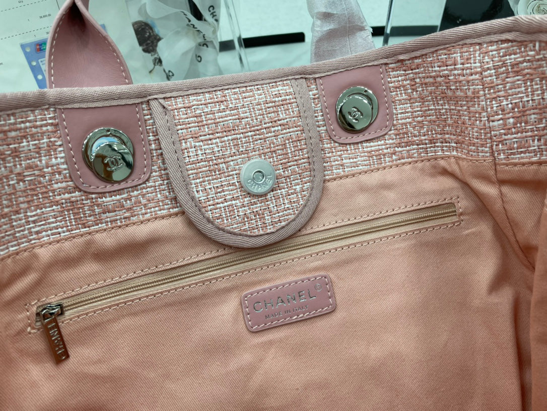 Grand sac cabas CC Deauville 38 en toile rose clair