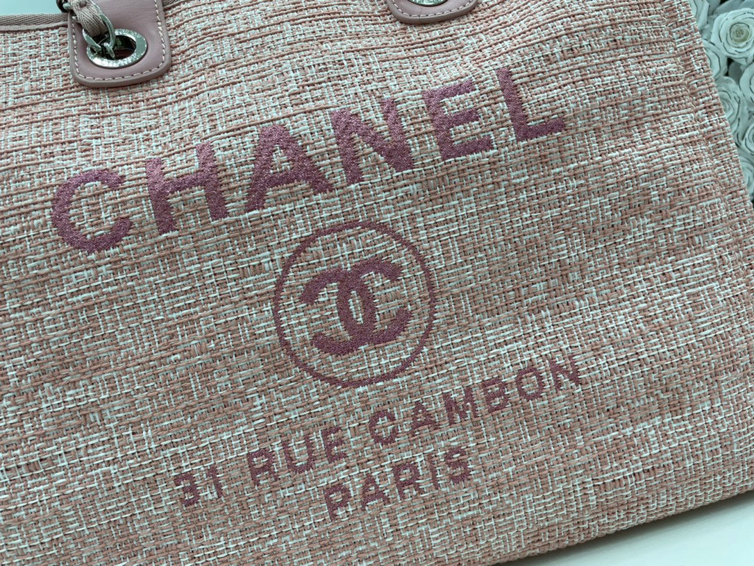 Grand sac cabas CC Deauville 38 en toile rose clair