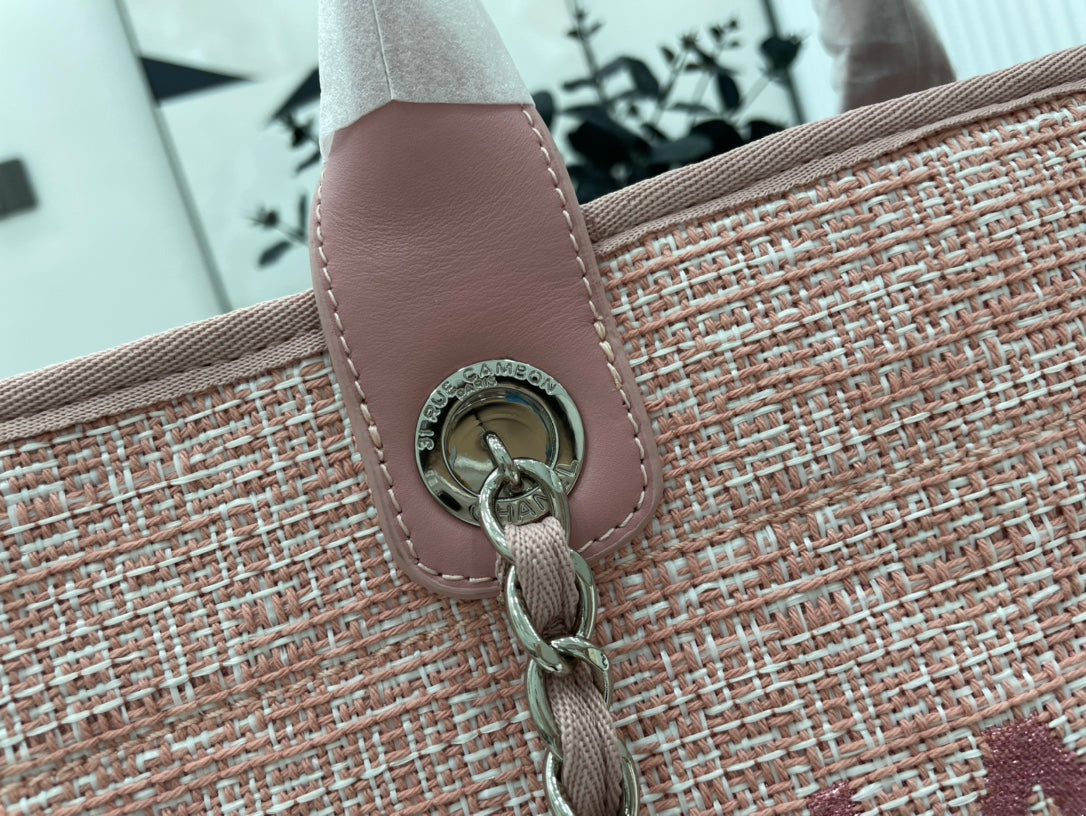 Grand sac cabas CC Deauville 38 en toile rose clair