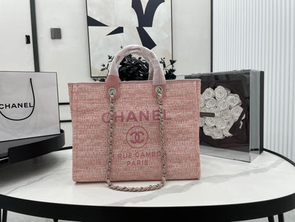 Grand sac cabas CC Deauville 38 en toile rose clair