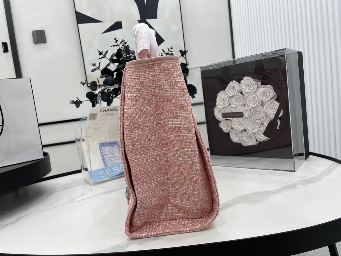 Grand sac cabas CC Deauville 38 en toile rose clair