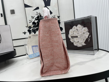 Grand sac cabas CC Deauville 38 en toile rose clair