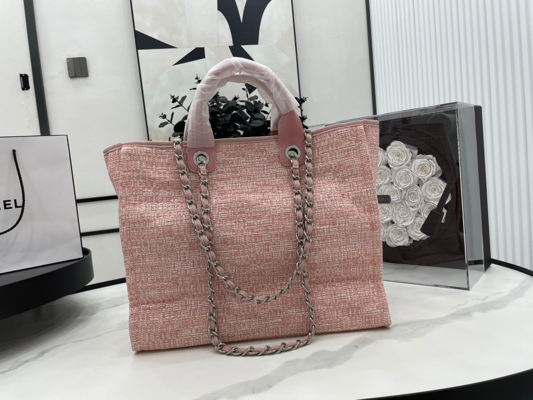 Grand sac cabas CC Deauville 38 en toile rose clair