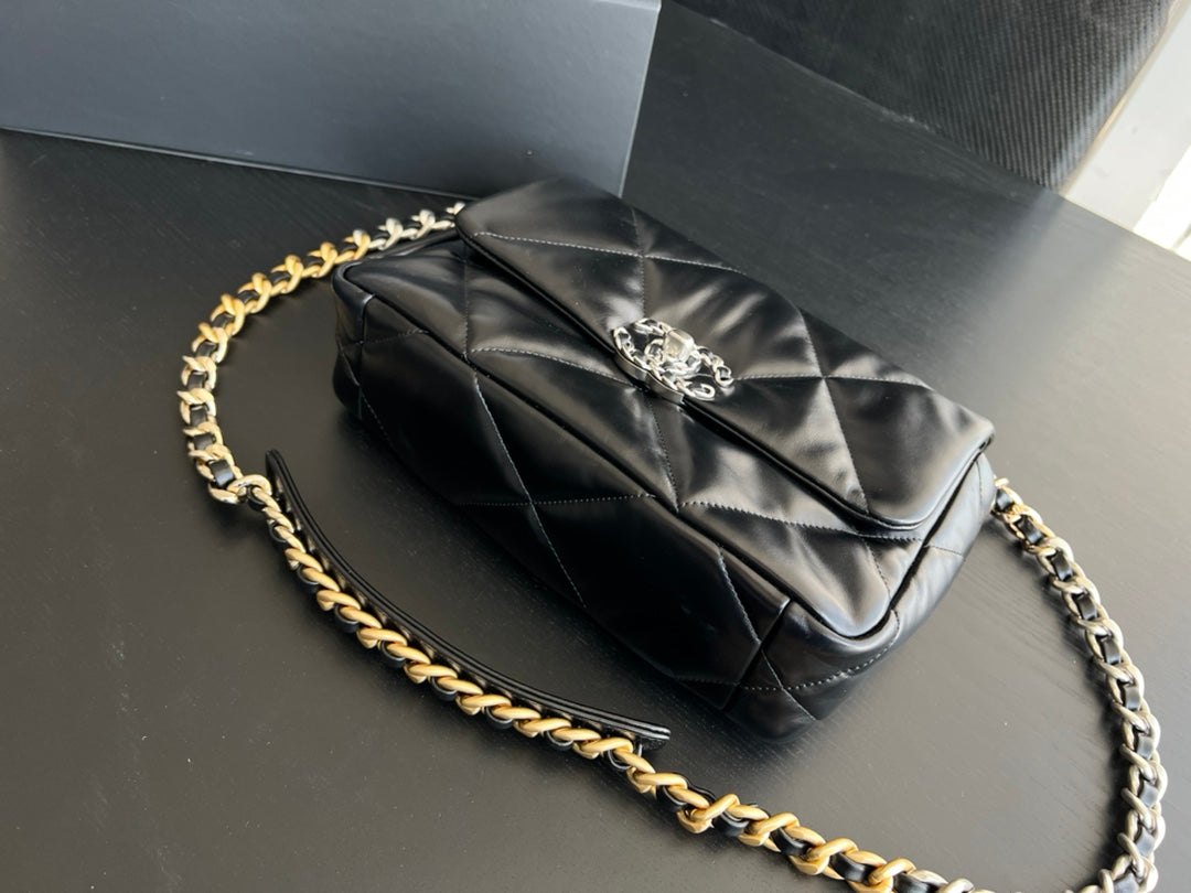 SAC À RABAT 19 30 CM CHEVRETTE NOIRE MÉTAL RUTHÉNIUM