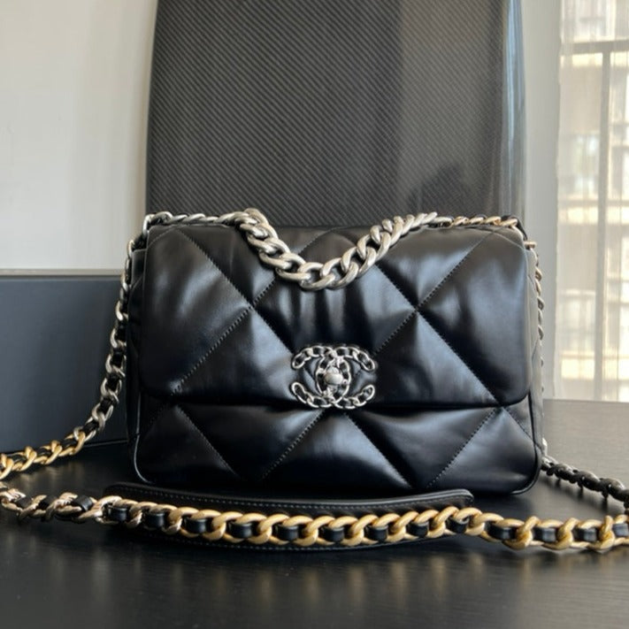 SAC À RABAT 19 30 CM CHEVRETTE NOIRE MÉTAL RUTHÉNIUM