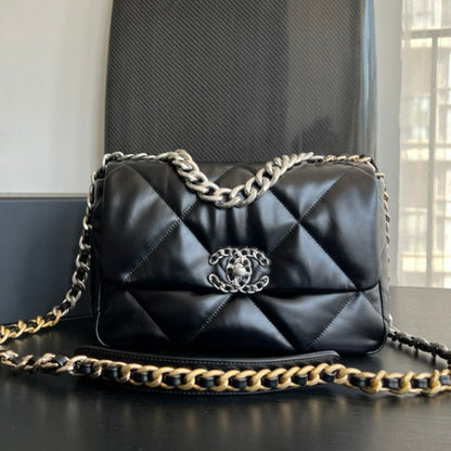 SAC À RABAT 19 30 CM CHEVRETTE NOIRE MÉTAL RUTHÉNIUM
