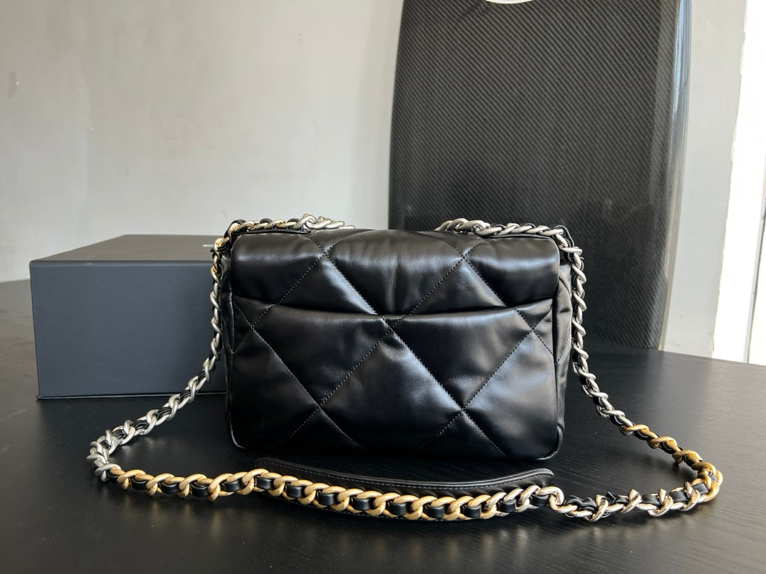 SAC À RABAT 19 30 CM CHEVRETTE NOIRE MÉTAL RUTHÉNIUM
