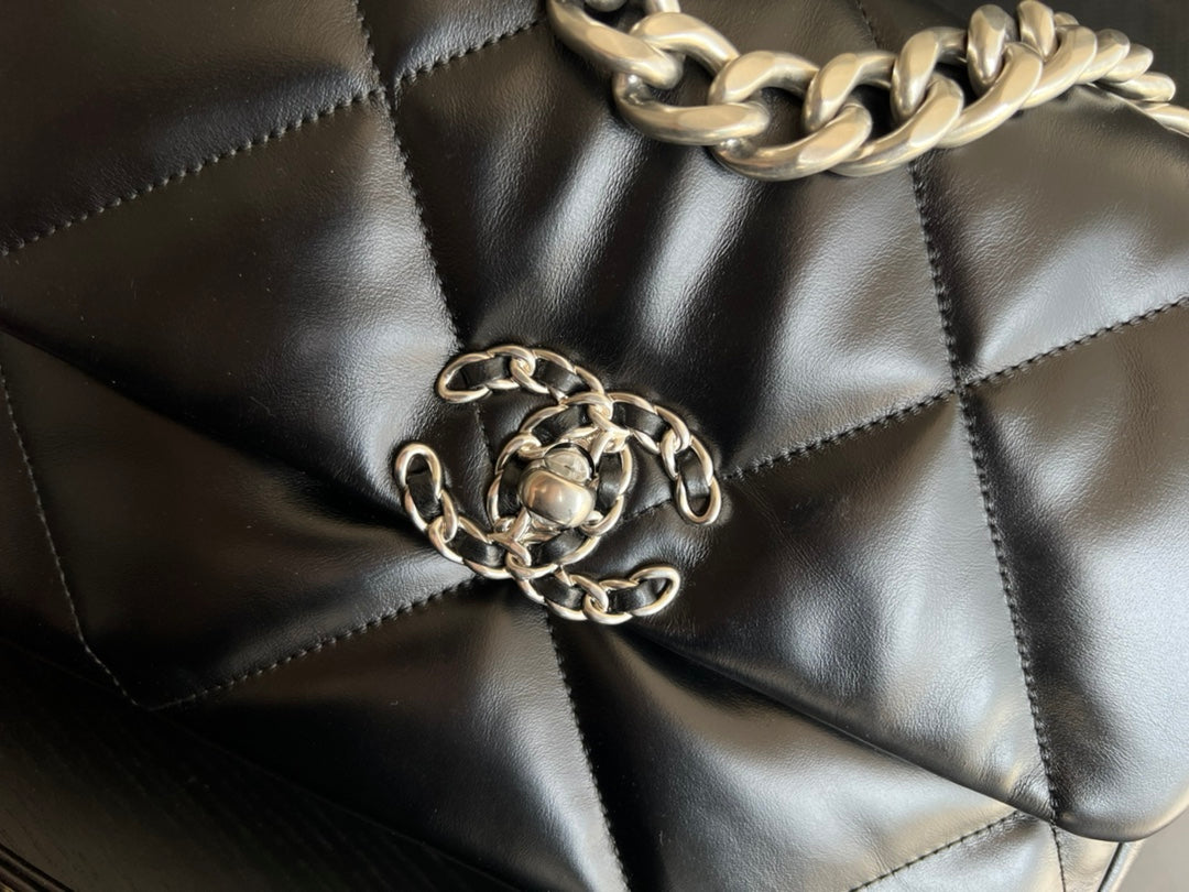 SAC À RABAT 19 30 CM CHEVRETTE NOIRE MÉTAL RUTHÉNIUM