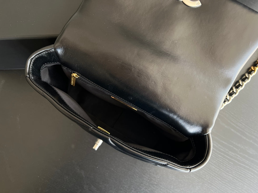 SAC À RABAT 19 30 CM CHEVRETTE NOIRE MÉTAL RUTHÉNIUM
