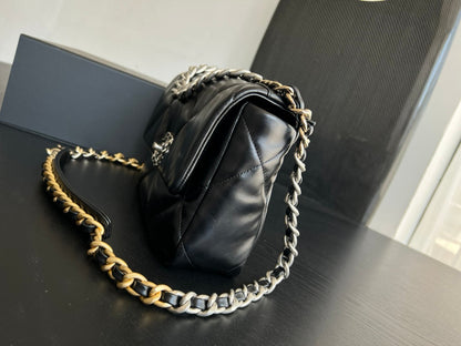 SAC À RABAT 19 30 CM CHEVRETTE NOIRE MÉTAL RUTHÉNIUM