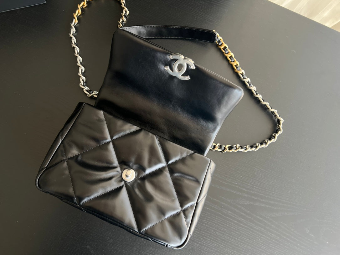 SAC À RABAT 19 30 CM CHEVRETTE NOIRE MÉTAL RUTHÉNIUM