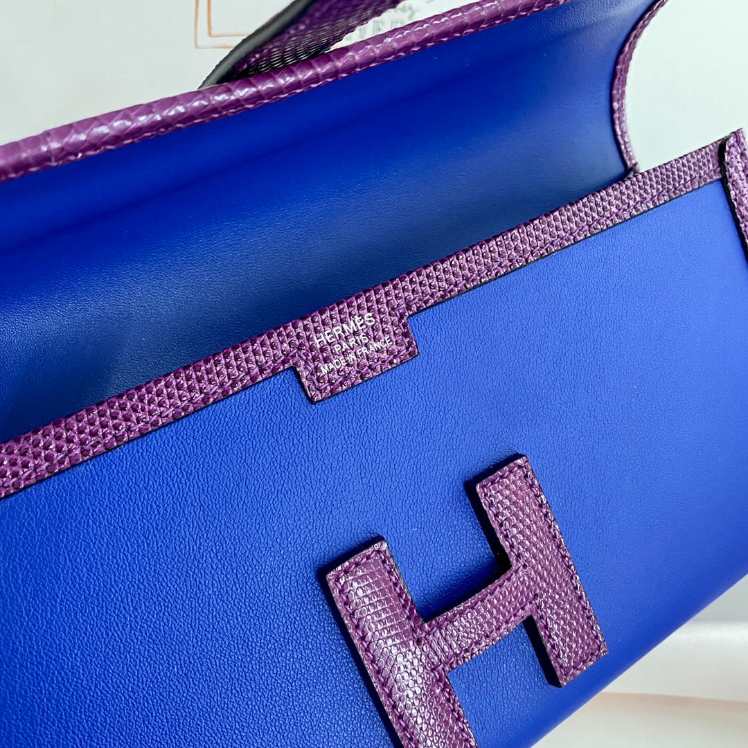 JIGE ELAN 29 CLUTCH IN COBALT BLUE CALFSKIN WITH VIOLET PURPLE LIZARD SKIN (MADE-TO-ODER)