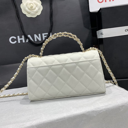 Sac à rabat 23P 19cm caviar blanc quincaillerie dorée