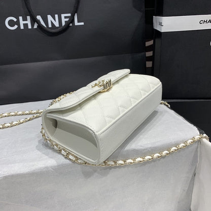 Sac à rabat 23P 19cm caviar blanc quincaillerie dorée